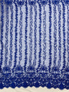 Daphne ROYAL BLUE Faux Pearls Beaded Flowers and Vines Lace Embroidery on Mesh Fabric by the Yard - 10103