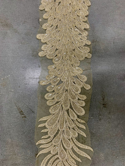 Zelda LIGHT CHAMPAGNE Vegas Peacock Beaded Sequins Embroidered on Mesh Lace Fabric by Panel - 10200