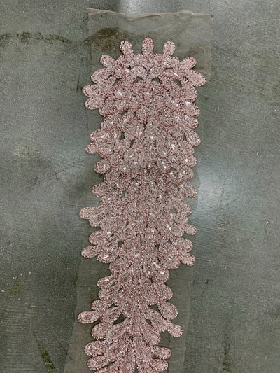 Zelda LIGHT PINK Vegas Peacock Beaded Sequins Embroidered on Mesh Lace Fabric by Panel - 10200