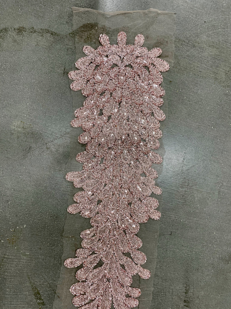 Zelda LIGHT PINK Vegas Peacock Beaded Sequins Embroidered on Mesh Lace Fabric by Panel - 10200