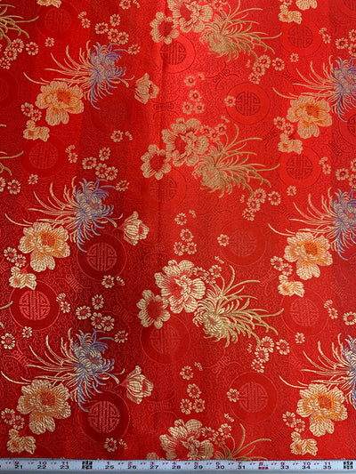 Kate RED Floral Brocade Chinese Satin Fabric by the Yard - 10037