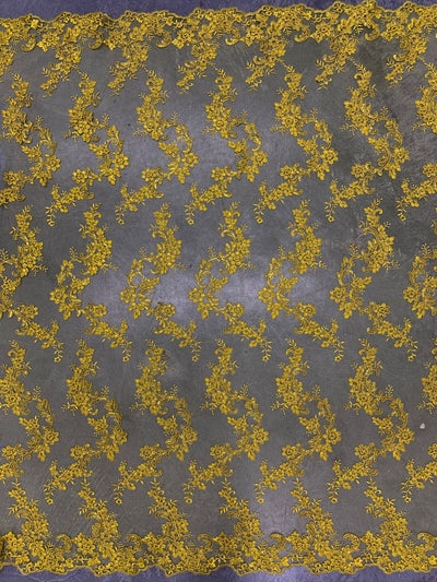 Cristina BRIGHT YELLOW Polyester Floral Embroidery with Sequins on Mesh Lace Fabric by the Yard for Gown, Wedding, Bridesmaid, Prom - 10076