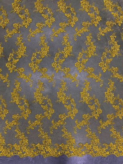 Cristina BRIGHT YELLOW Polyester Floral Embroidery with Sequins on Mesh Lace Fabric by the Yard for Gown, Wedding, Bridesmaid, Prom - 10076