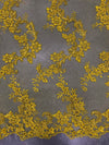 Cristina BRIGHT YELLOW Polyester Floral Embroidery with Sequins on Mesh Lace Fabric by the Yard for Gown, Wedding, Bridesmaid, Prom - 10076