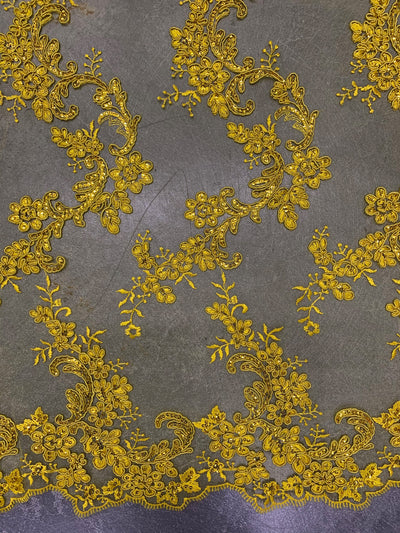 Cristina BRIGHT YELLOW Polyester Floral Embroidery with Sequins on Mesh Lace Fabric by the Yard for Gown, Wedding, Bridesmaid, Prom - 10076