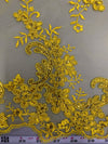 Cristina BRIGHT YELLOW Polyester Floral Embroidery with Sequins on Mesh Lace Fabric by the Yard for Gown, Wedding, Bridesmaid, Prom - 10076