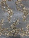 Cristina CHAMPAGNE Polyester Floral Embroidery with Sequins on Mesh Lace Fabric by the Yard for Gown, Wedding, Bridesmaid, Prom - 10076