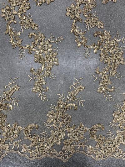 Cristina CHAMPAGNE Polyester Floral Embroidery with Sequins on Mesh Lace Fabric by the Yard for Gown, Wedding, Bridesmaid, Prom - 10076
