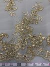 Cristina CHAMPAGNE Polyester Floral Embroidery with Sequins on Mesh Lace Fabric by the Yard for Gown, Wedding, Bridesmaid, Prom - 10076