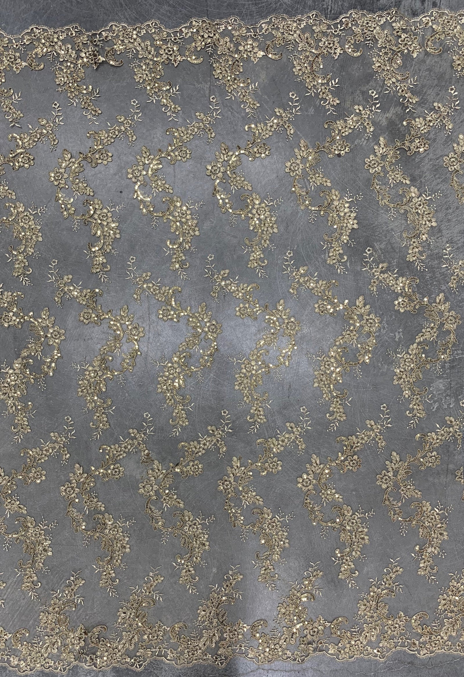 Cristina CHAMPAGNE Polyester Floral Embroidery with Sequins on Mesh Lace Fabric by the Yard for Gown, Wedding, Bridesmaid, Prom - 10076