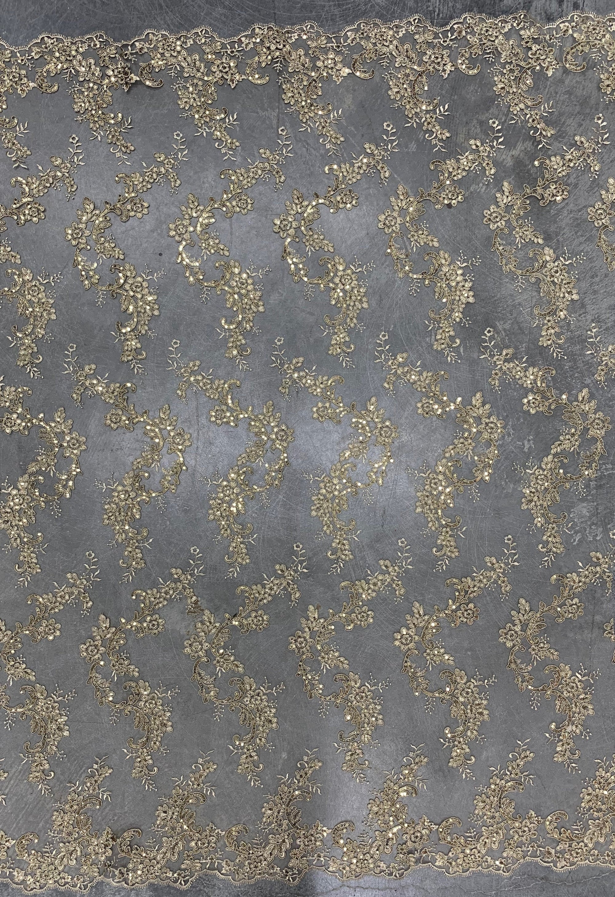 Cristina CHAMPAGNE Polyester Floral Embroidery with Sequins on Mesh Lace Fabric by the Yard for Gown, Wedding, Bridesmaid, Prom - 10076