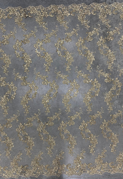 Cristina CHAMPAGNE Polyester Floral Embroidery with Sequins on Mesh Lace Fabric by the Yard for Gown, Wedding, Bridesmaid, Prom - 10076
