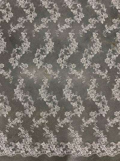 Cristina IVORY Polyester Floral Embroidery with Sequins on Mesh Lace Fabric by the Yard for Gown, Wedding, Bridesmaid, Prom - 10076