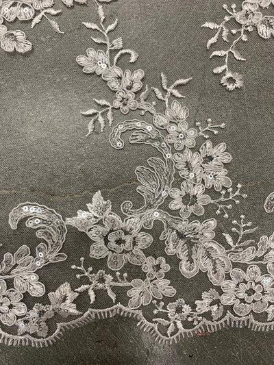 Cristina IVORY Polyester Floral Embroidery with Sequins on Mesh Lace Fabric by the Yard for Gown, Wedding, Bridesmaid, Prom - 10076
