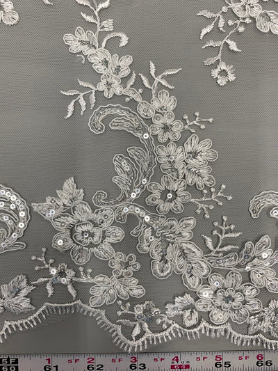 Cristina IVORY Polyester Floral Embroidery with Sequins on Mesh Lace Fabric by the Yard for Gown, Wedding, Bridesmaid, Prom - 10076