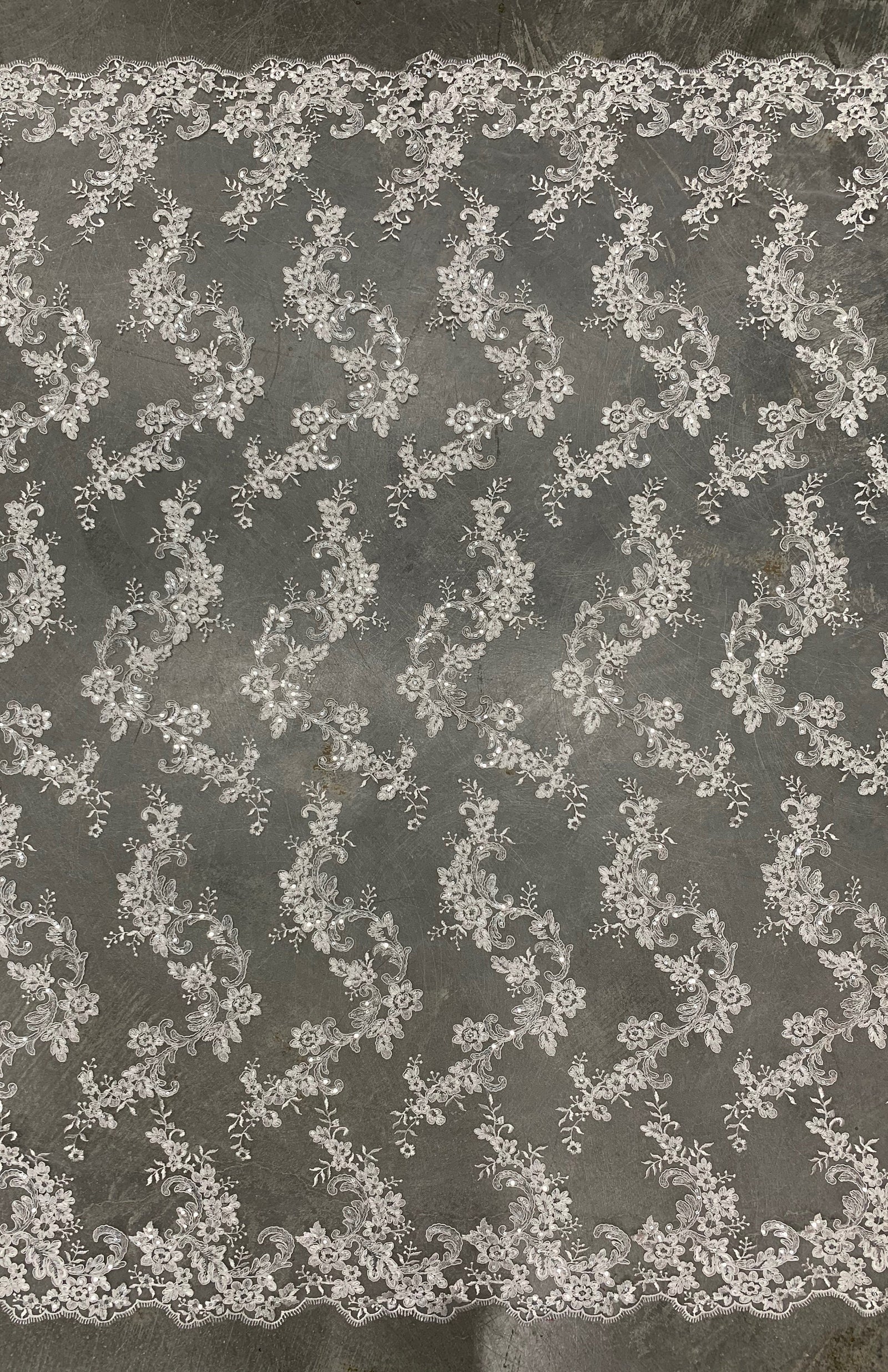 Cristina IVORY Polyester Floral Embroidery with Sequins on Mesh Lace Fabric by the Yard for Gown, Wedding, Bridesmaid, Prom - 10076