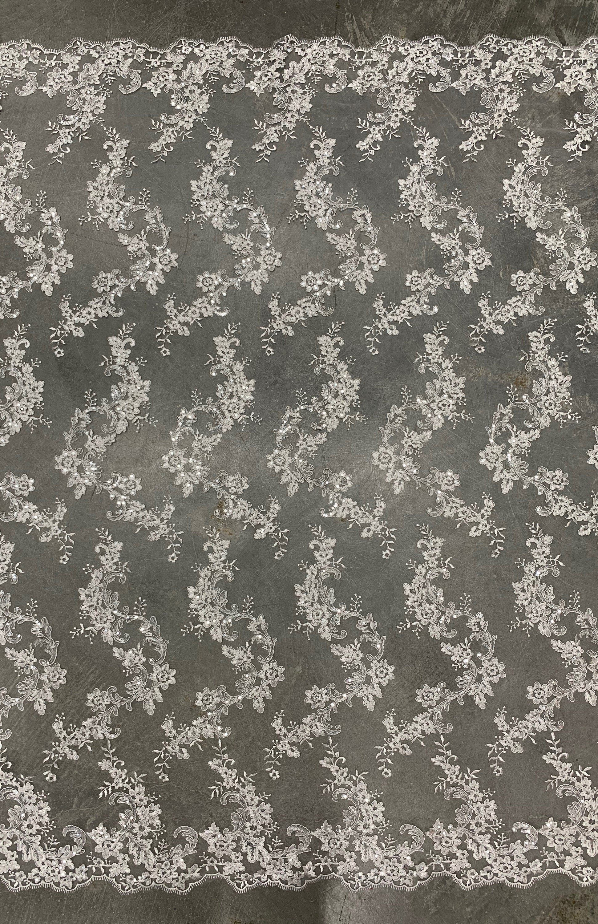 Cristina IVORY Polyester Floral Embroidery with Sequins on Mesh Lace Fabric by the Yard for Gown, Wedding, Bridesmaid, Prom - 10076