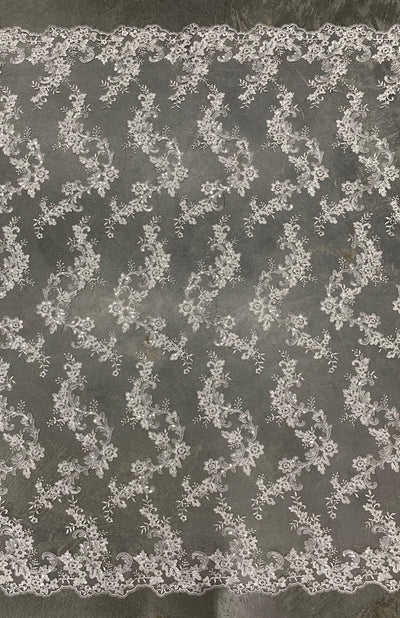 Cristina IVORY Polyester Floral Embroidery with Sequins on Mesh Lace Fabric by the Yard for Gown, Wedding, Bridesmaid, Prom - 10076