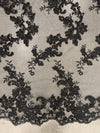 Cristina BLACK Polyester Floral Embroidery with Sequins on Mesh Lace Fabric by the Yard for Gown, Wedding, Bridesmaid, Prom - 10076