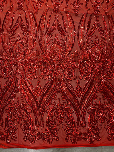 Alaina RED Curlicue Sequins on Mesh Lace Fabric by the Yard - 10018
