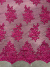 Brianna FUCHSIA Polyester Floral Embroidery with Sequins on Mesh Lace Fabric by the Yard - 10020