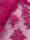 Brianna FUCHSIA Polyester Floral Embroidery with Sequins on Mesh Lace Fabric by the Yard - 10020