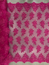 Brianna FUCHSIA Polyester Floral Embroidery with Sequins on Mesh Lace Fabric by the Yard - 10020