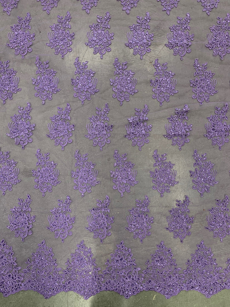 Brianna LAVENDER Polyester Floral Embroidery with Sequins on Mesh Lace Fabric by the Yard - 10020