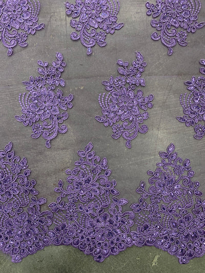 Brianna LAVENDER Polyester Floral Embroidery with Sequins on Mesh Lace Fabric by the Yard - 10020