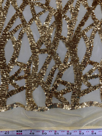 Celeste GOLD Sequins on Mesh Lace Fabric by the Yard - 10134