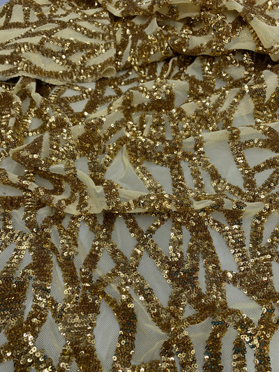 Celeste GOLD Sequins on Mesh Lace Fabric by the Yard - 10134