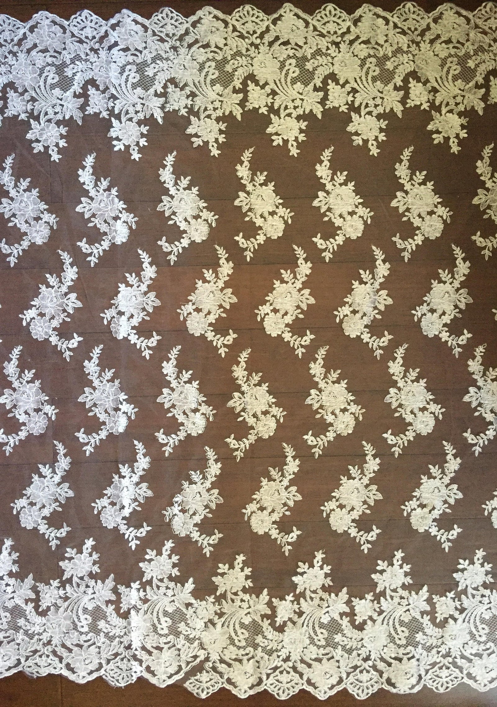 Diana WHITE Polyester Corded Floral Embroidery on Mesh Lace Fabric by the Yard - 10064