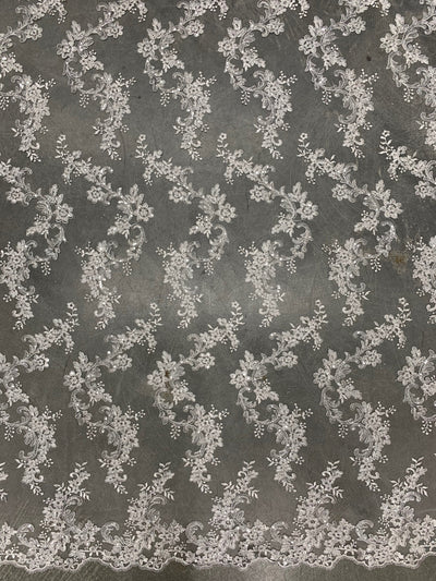 Cristina WHITE Polyester Floral Embroidery with Sequins on Mesh Lace Fabric by the Yard for Gown, Wedding, Bridesmaid, Prom - 10076