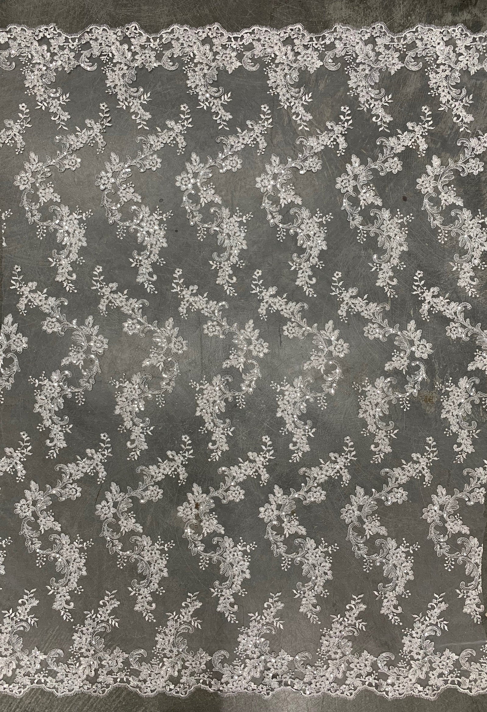 Cristina WHITE Polyester Floral Embroidery with Sequins on Mesh Lace Fabric by the Yard for Gown, Wedding, Bridesmaid, Prom - 10076