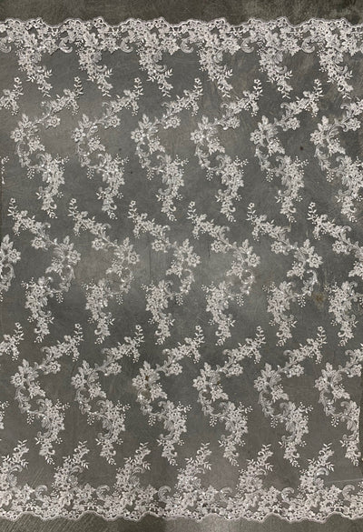 Cristina WHITE Polyester Floral Embroidery with Sequins on Mesh Lace Fabric by the Yard for Gown, Wedding, Bridesmaid, Prom - 10076