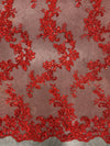 Cristina RED Polyester Floral Embroidery with Sequins on Mesh Lace Fabric by the Yard for Gown, Wedding, Bridesmaid, Prom - 10076