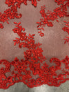 Cristina RED Polyester Floral Embroidery with Sequins on Mesh Lace Fabric by the Yard for Gown, Wedding, Bridesmaid, Prom - 10076