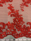 Cristina RED Polyester Floral Embroidery with Sequins on Mesh Lace Fabric by the Yard for Gown, Wedding, Bridesmaid, Prom - 10076
