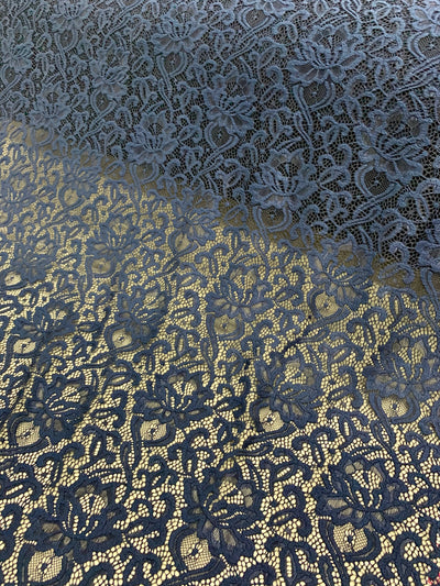 Elaine NAVY BLUE Floral Scalloped Nylon Spandex Stretch Lace Light Weight Fabric for Clothes, Lingerie, Costumes, Decorations, Crafts