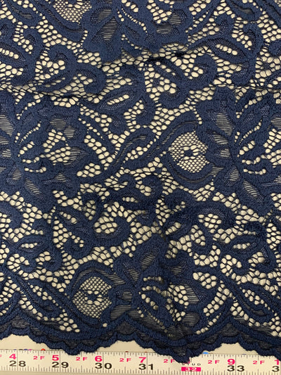 Elaine NAVY BLUE Floral Scalloped Nylon Spandex Stretch Lace Light Weight Fabric for Clothes, Lingerie, Costumes, Decorations, Crafts