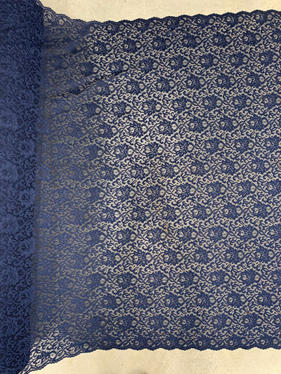 Elaine NAVY BLUE Floral Scalloped Nylon Spandex Stretch Lace Light Weight Fabric for Clothes, Lingerie, Costumes, Decorations, Crafts