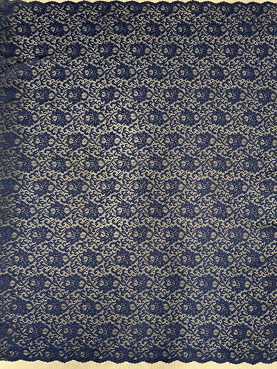 Elaine NAVY BLUE Floral Scalloped Nylon Spandex Stretch Lace Light Weight Fabric for Clothes, Lingerie, Costumes, Decorations, Crafts