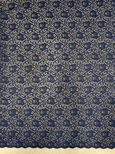 Elaine NAVY BLUE Floral Scalloped Nylon Spandex Stretch Lace Light Weight Fabric for Clothes, Lingerie, Costumes, Decorations, Crafts