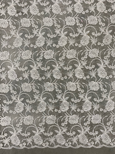 Dakota IVORY Polyester Corded Floral Embroidery on Mesh Lace Fabric by the Yard - 10043