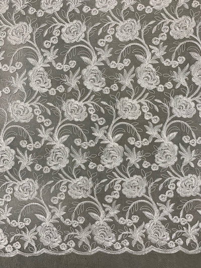 Dakota IVORY Polyester Corded Floral Embroidery on Mesh Lace Fabric by the Yard - 10043
