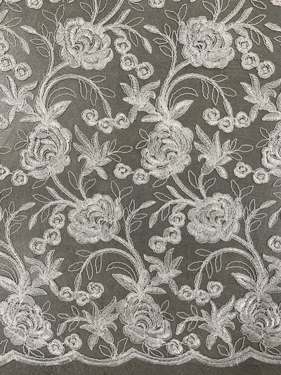 Dakota IVORY Polyester Corded Floral Embroidery on Mesh Lace Fabric by the Yard - 10043