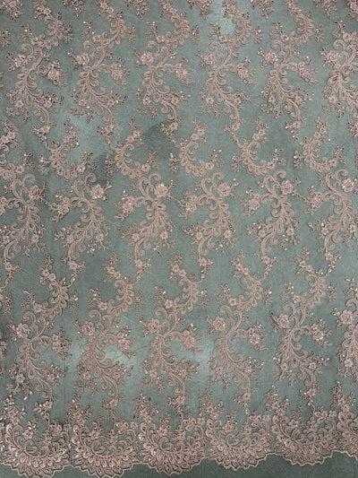 Melody OLD ROSE Polyester Floral Embroidery with Sequins on Mesh Lace Fabric by the Yard for Gown, Wedding, Bridesmaid, Prom - 10002