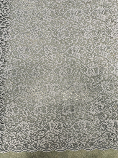Elaine SILVER GREY Floral Scalloped Nylon Spandex Stretch Lace Light Weight Fabric for Clothes, Lingerie, Costumes, Decorations, Crafts