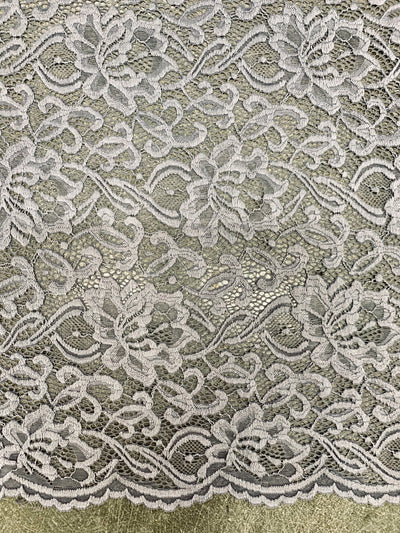 Elaine SILVER GREY Floral Scalloped Nylon Spandex Stretch Lace Light Weight Fabric for Clothes, Lingerie, Costumes, Decorations, Crafts
