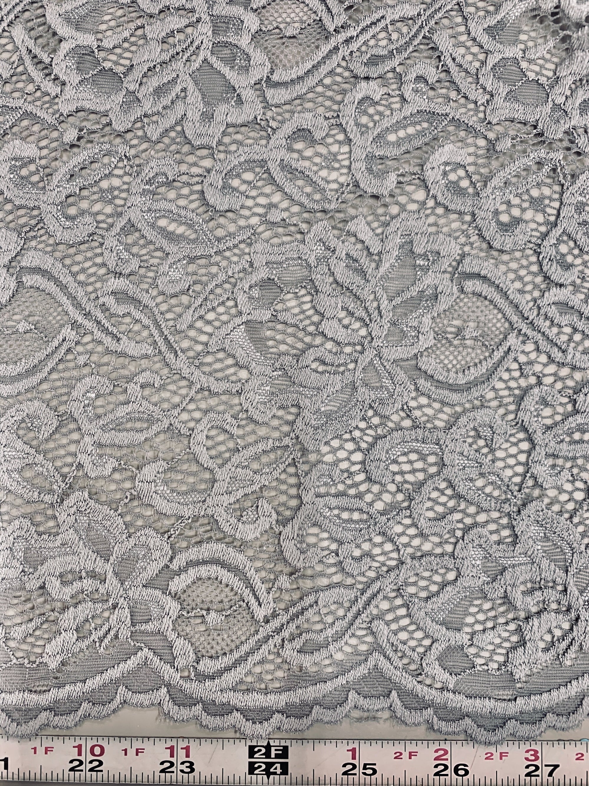 Elaine SILVER GREY Floral Scalloped Nylon Spandex Stretch Lace Light Weight Fabric for Clothes, Lingerie, Costumes, Decorations, Crafts